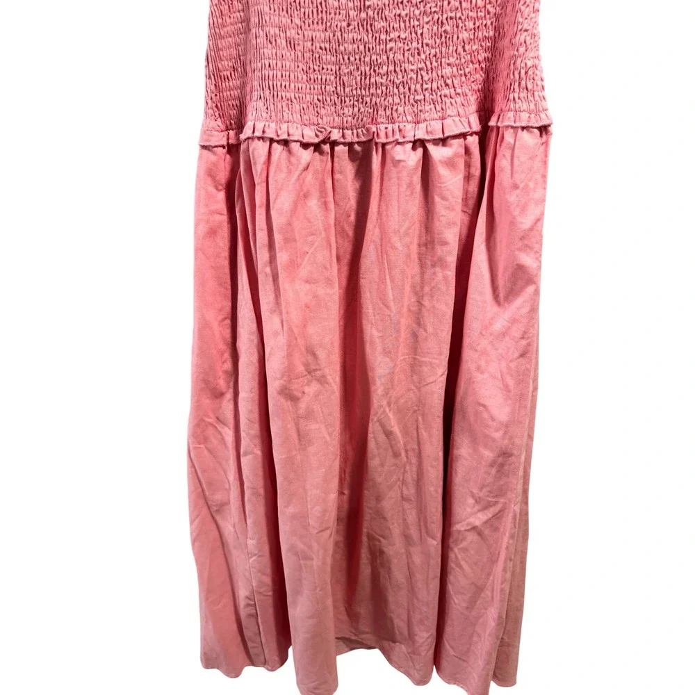 Petal & Pup Rose Pink Smocked Tube Maxi Dress Cotton Linen Blend Size L - Picture 5 of 9
